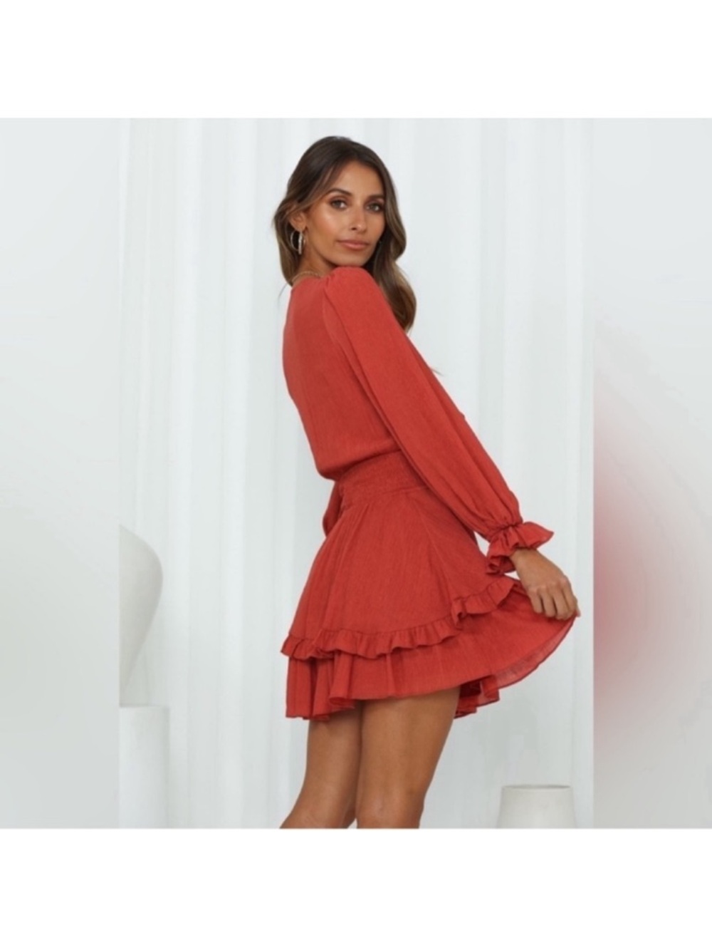 Hello Molly  Lost Somebody Gauze Long Sleeve Mini Dress Sz S/4 Front Tie Ruffles - Picture 4 of 16